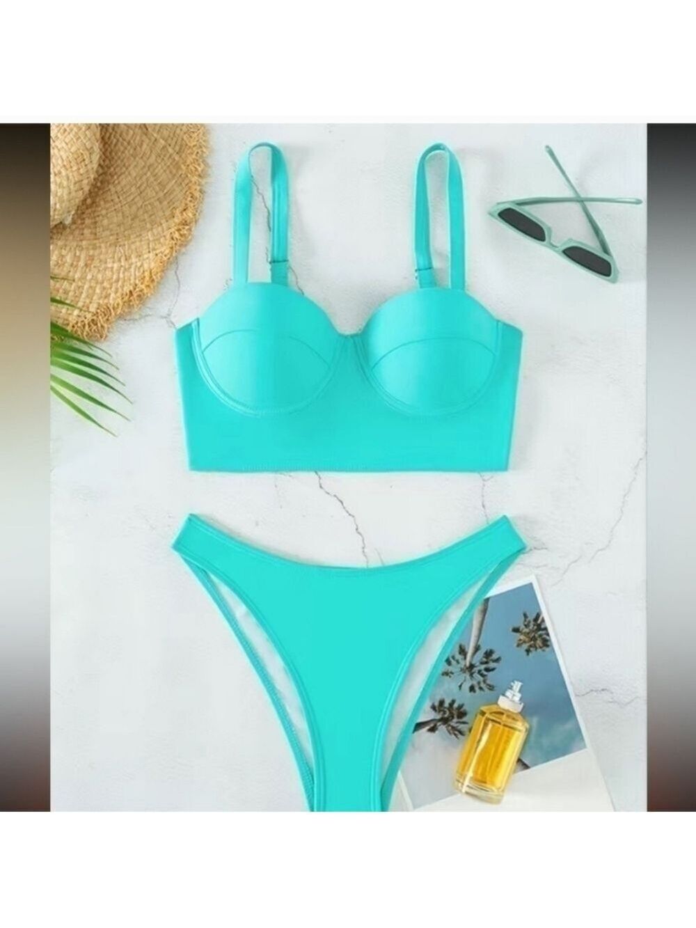 Sky Blue Bikini Two Piece Push Up Underwire High Cut Medium